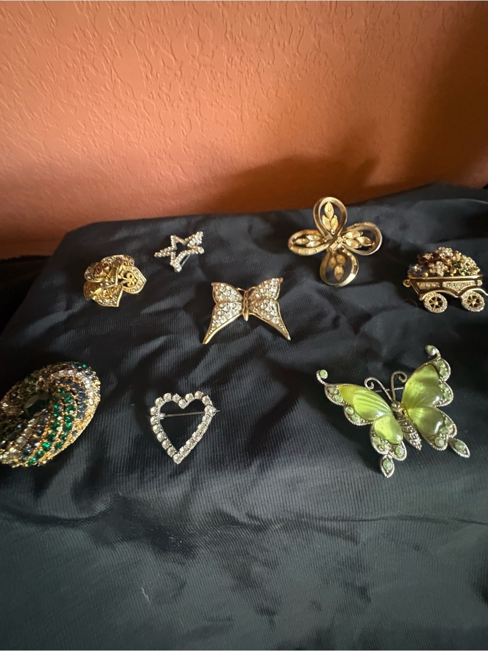 Source Unknown Green Enamel Butterfly & Gold Tone Assorted Brooches